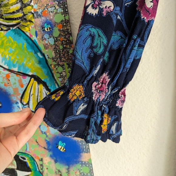 Old Navy Fit & Flare Crepe Prairie Dress Floral Navy Size Small - Picture 2 of 5